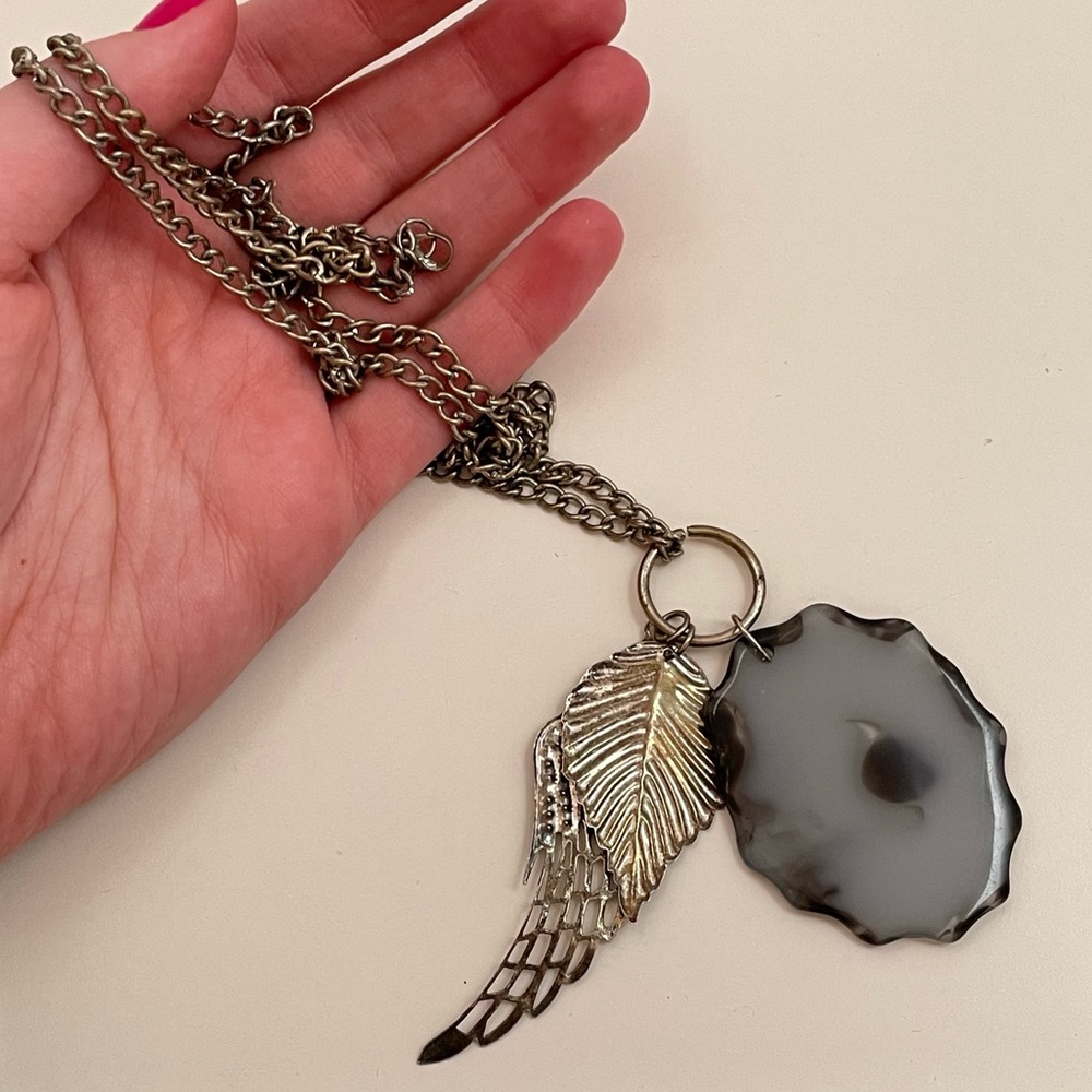 Vintage Y2K Silver Tone Oversized Acrylic Whimsical Goth Statement Necklace